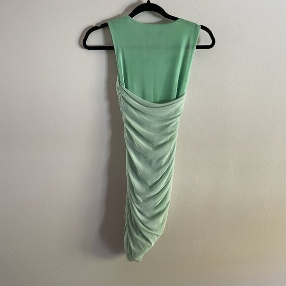 Zara Women XS Green Mesh Tulle Ruched Y2K Crew Neck Sleeveless Mini Dress - Picture 12 of 12